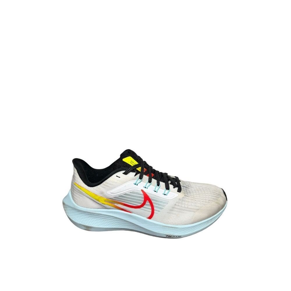 Nike White/Light Blue Running Shoe with Red and Yellow Swoosh size 7.5